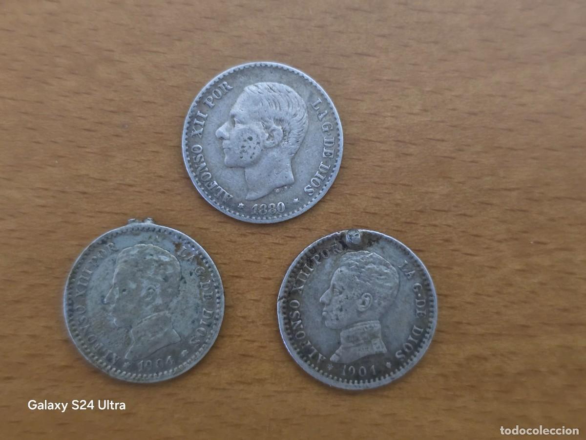 Monnaies d'Espagne: LOTE DE 3 MONEDAS DE 50 C&Eacute;NTS DE ALFONSO XII Y XIII...7,5 GRAMOS DE PLATA..LM.S306..LA DE LAS FOTOS