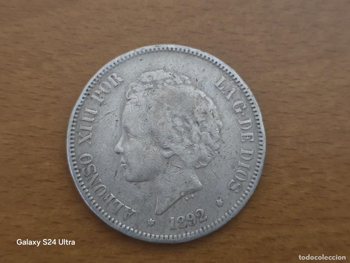 Monedas de Espa&ntilde;a: 5 PESETAS DE 1892..DE ALFONSO XII...MUY BONITA...25 GRAMOS DE PLATA..LM.S309..LA DE LAS FOTOS