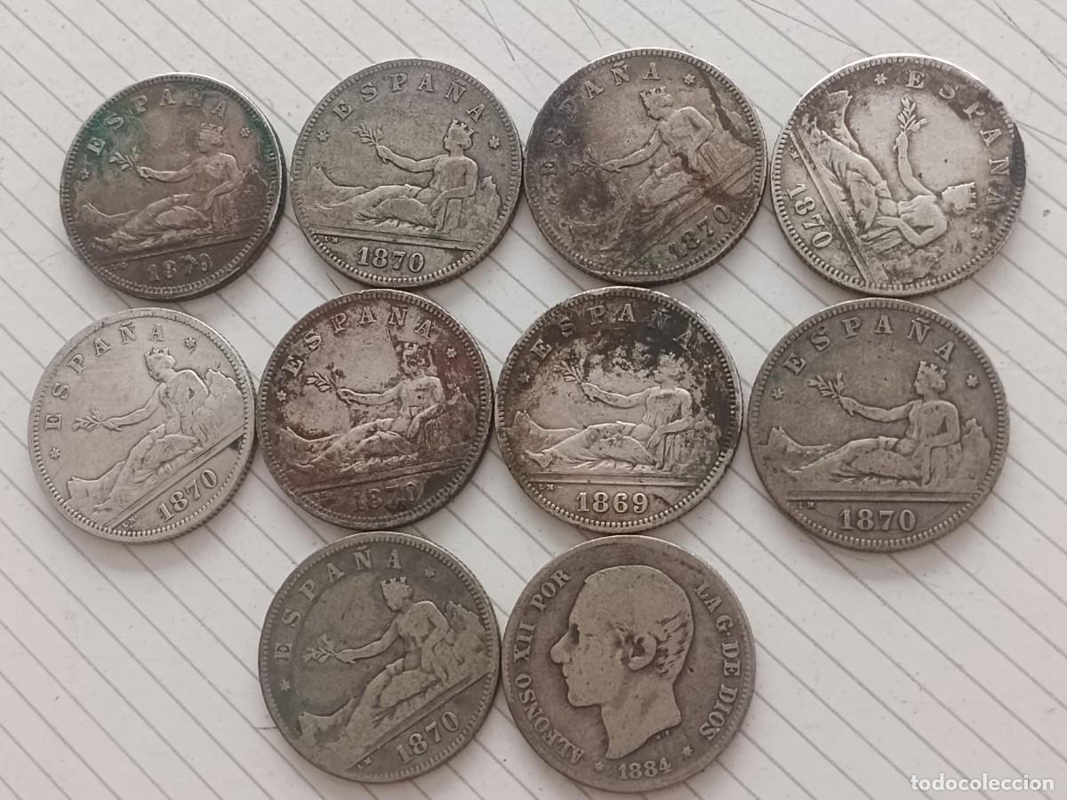 Monedas de Espa&ntilde;a: 10 monedas de 2 pesetas de plata, &rdquo;pesetones&rdquo;