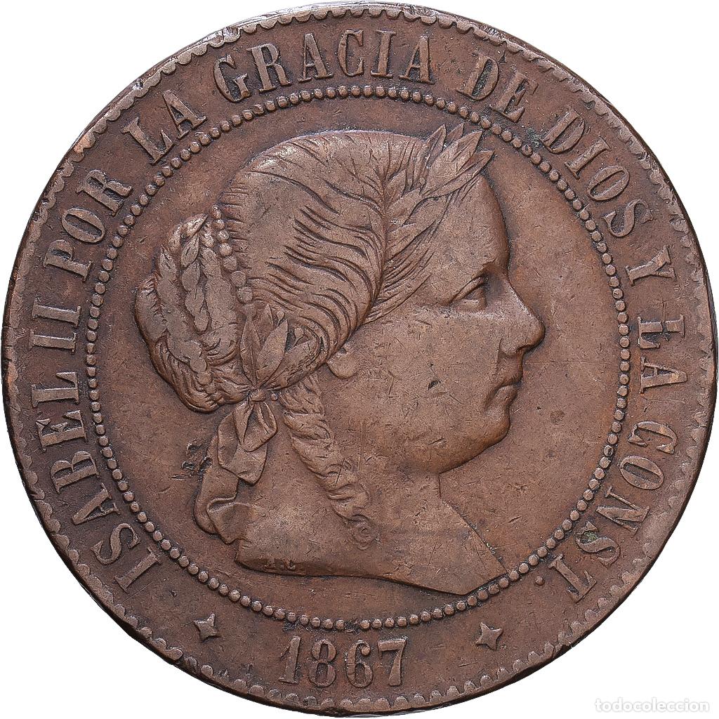 Monedas de Espa&ntilde;a: [#1547439] Espa&ntilde;a, Isabel II, 5 Centimos, 1867, Jubia, Bronce, BC+, KM:635
