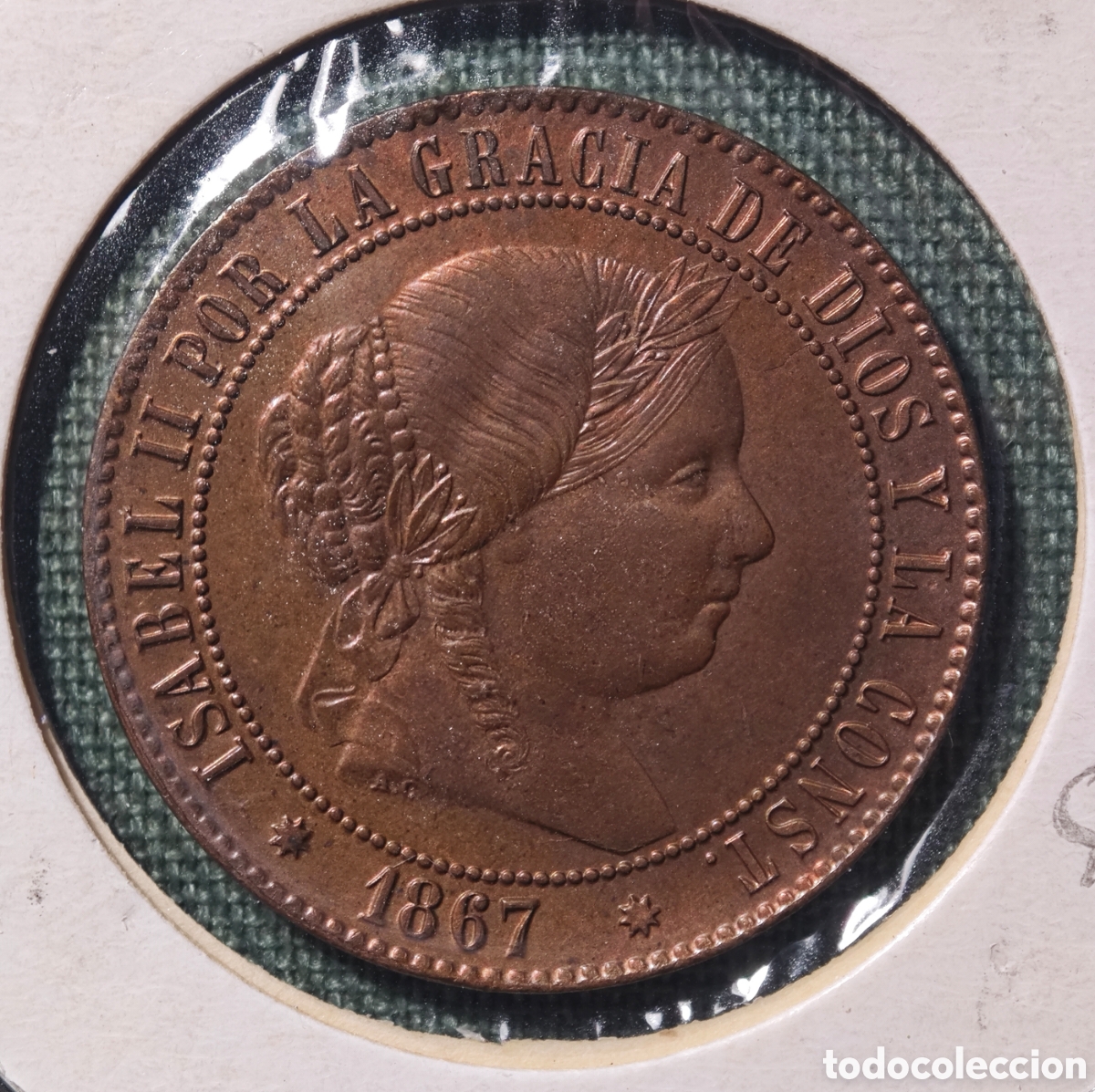 Monedas de Espa&ntilde;a: 2 y 1/2 C&Eacute;NTIMOS DE ESCUDO, ISABEL II, 1867 OM, BARCELONA SC/SC-
