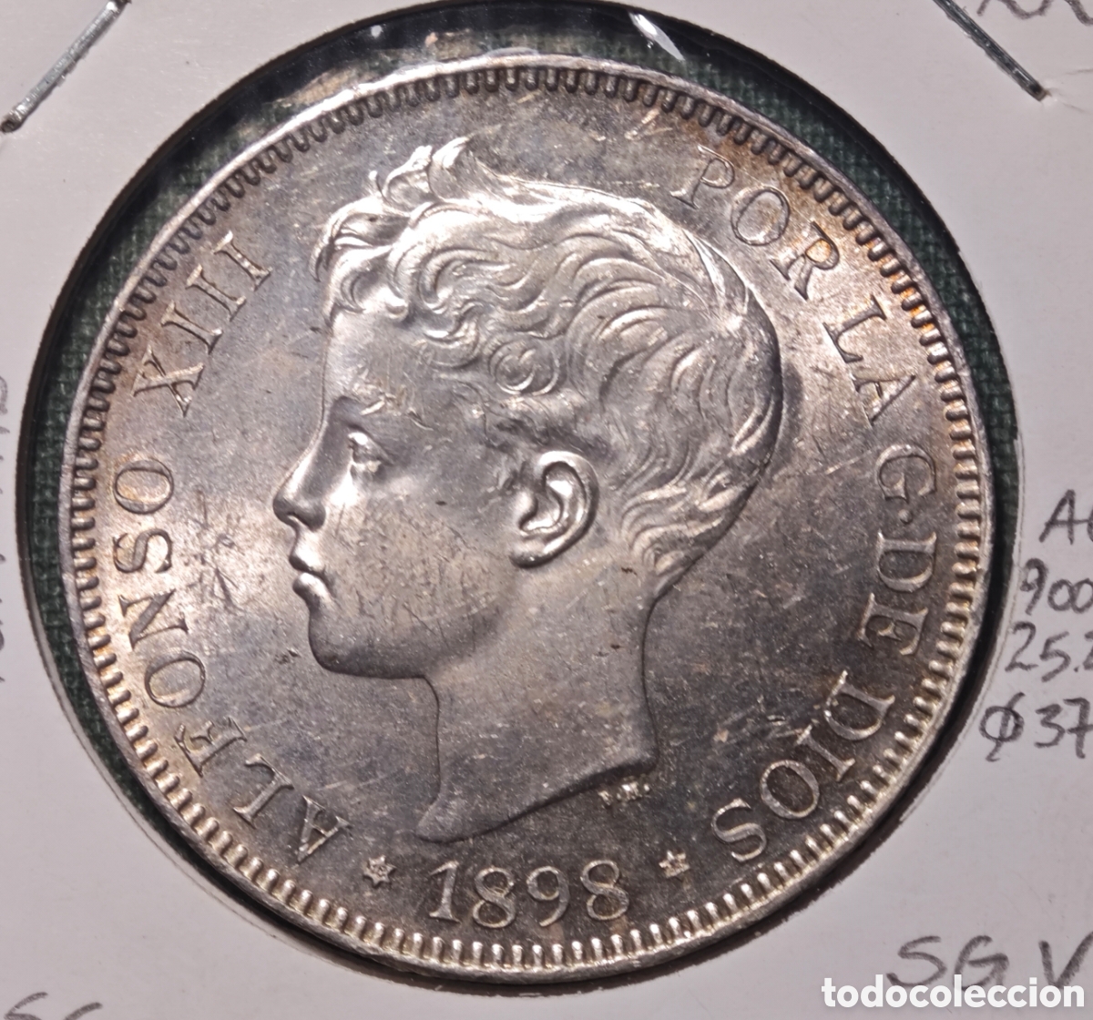 Monedas de Espa&ntilde;a: 5 PESETAS ALFONSO XIII 1898 (*18-98) SIN CIRCULAR PLENO BRILLO ORIGINAL