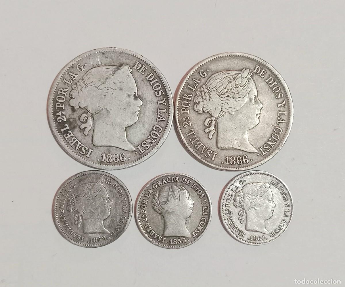 Monedas de Espa&ntilde;a: 40 c&eacute;ntimos escudo y 1 real Isabel II