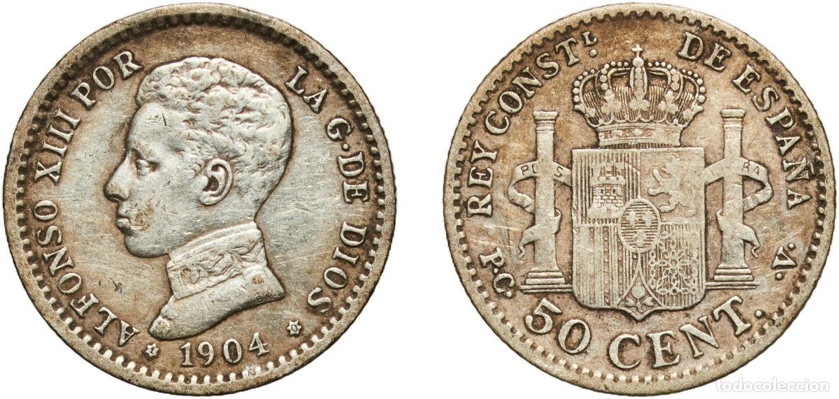 Monedas de Espa&ntilde;a: Spain Kingdom 1904 1-0 PCV 50 Centimos - Alfonso XIII (4th portrait) Silver (.835) Madrid Mint (13