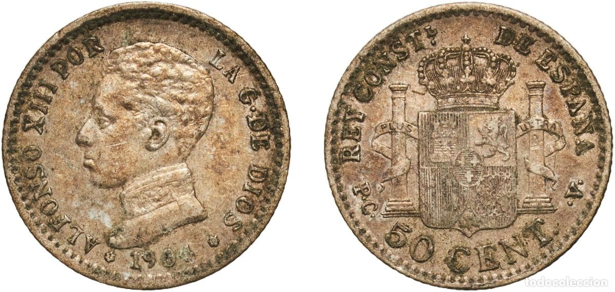 Monedas de Espa&ntilde;a: Spain Kingdom 1904 1-0 PCV 50 Centimos - Alfonso XIII (4th portrait) Silver (.835) Madrid Mint (13