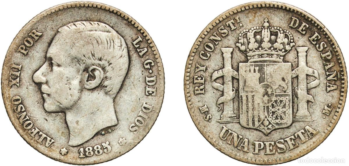 Monedas de Espa&ntilde;a: Spain Kingdom 1885 ??-86 MSM 1 Peseta - Alfonso XII (2nd portrait) Silver (.835) Madrid Mint (2425
