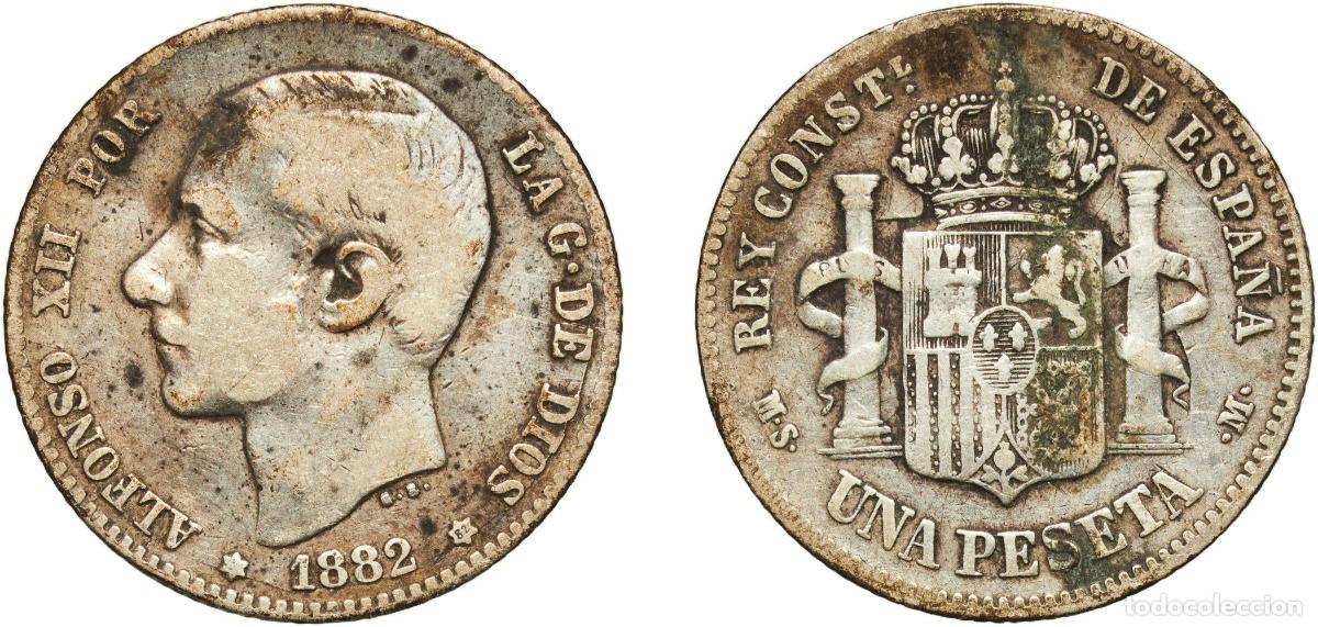 Monedas de Espa&ntilde;a: Spain Kingdom 1882 ??-82 MSM 1 Peseta - Alfonso XII (2nd portrait) Silver (.835) Madrid Mint (3505