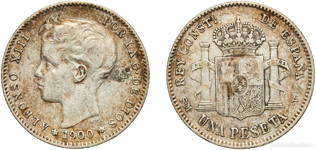 Monedas de Espa&ntilde;a: Spain Kingdom 1900 19-00 SMV 1 Peseta - Alfonso XIII (3rd portrait) Silver (.835) Madrid Mint (186
