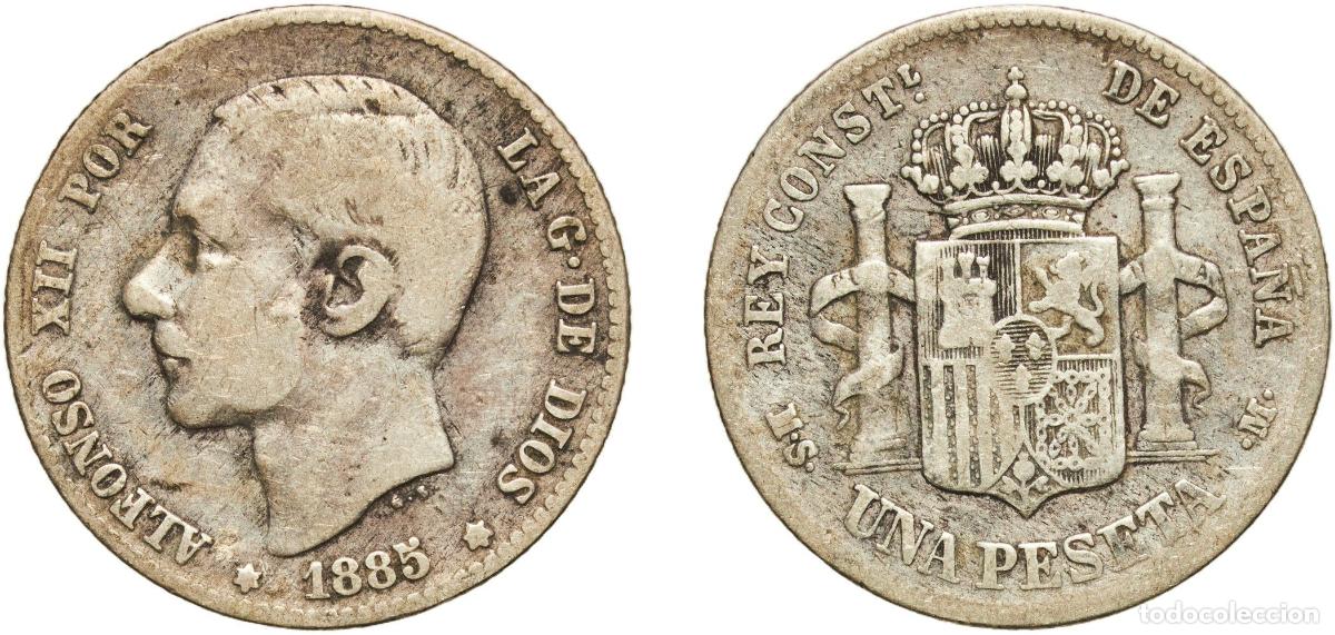 Monedas de Espa&ntilde;a: Spain Kingdom 1885 MSM 1 Peseta - Alfonso XII (2nd portrait) Silver (.835) Madrid Mint (2425369) 4.