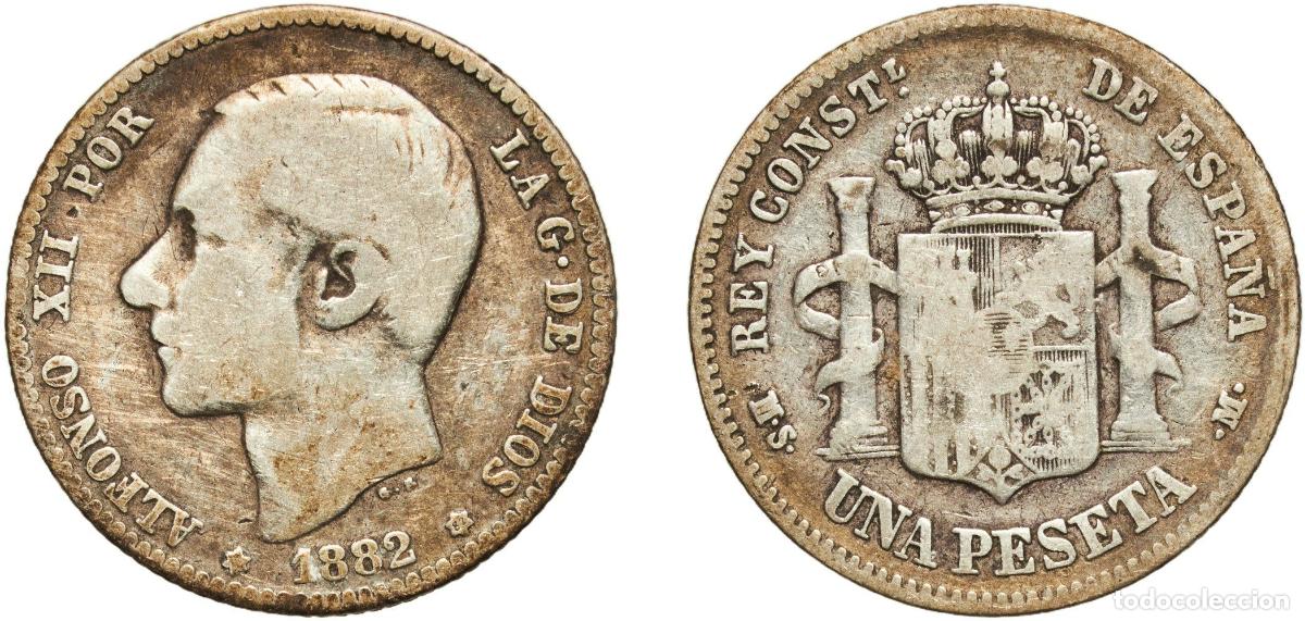 Monedas de Espa&ntilde;a: Spain Kingdom 1882 ??-82 MSM 1 Peseta - Alfonso XII (2nd portrait) Silver (.835) Madrid Mint (3505