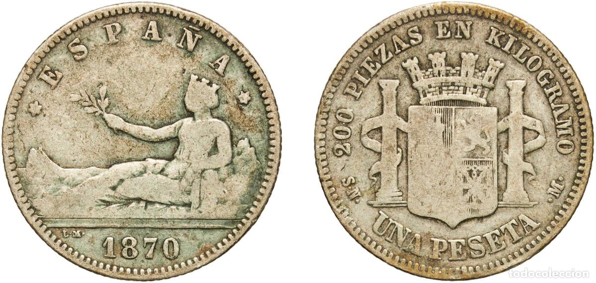 Monedas de Espa&ntilde;a: Spain Provisional Government 1870 SNM 1 Peseta - Provisional Government (ESPA&Ntilde;A) Silver (.835) Madr