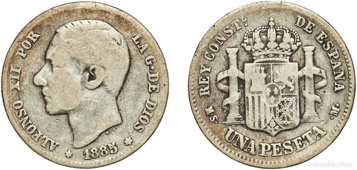 Monedas de Espa&ntilde;a: Spain Kingdom 1885 MSM 1 Peseta - Alfonso XII (2nd portrait) Silver (.835) Madrid Mint (2425369) 4.
