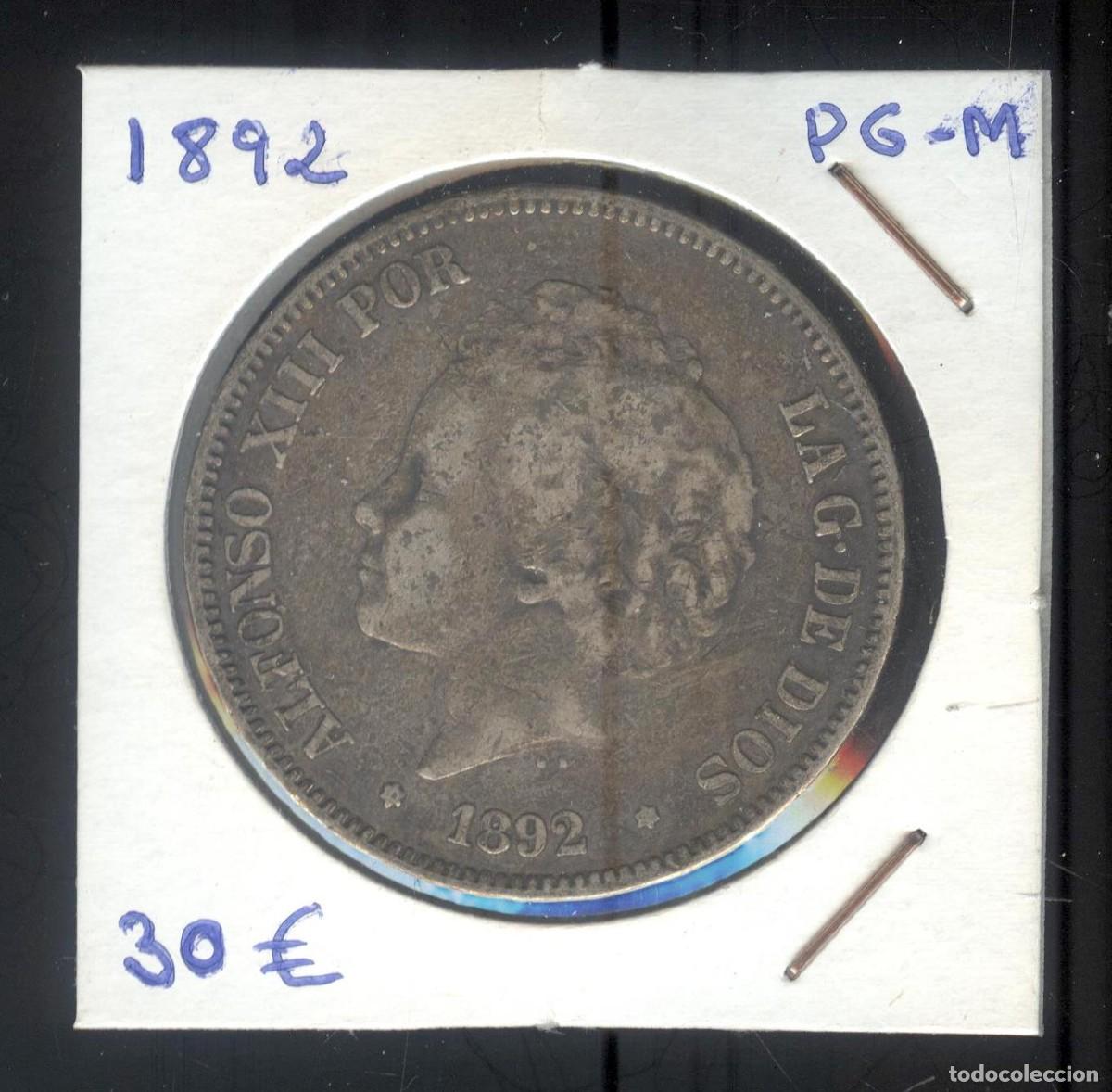Monedas de Espa&ntilde;a: NUMULITE F0327 Moneda Espa&ntilde;a 1892 Alfonso XIII 5 pesetas