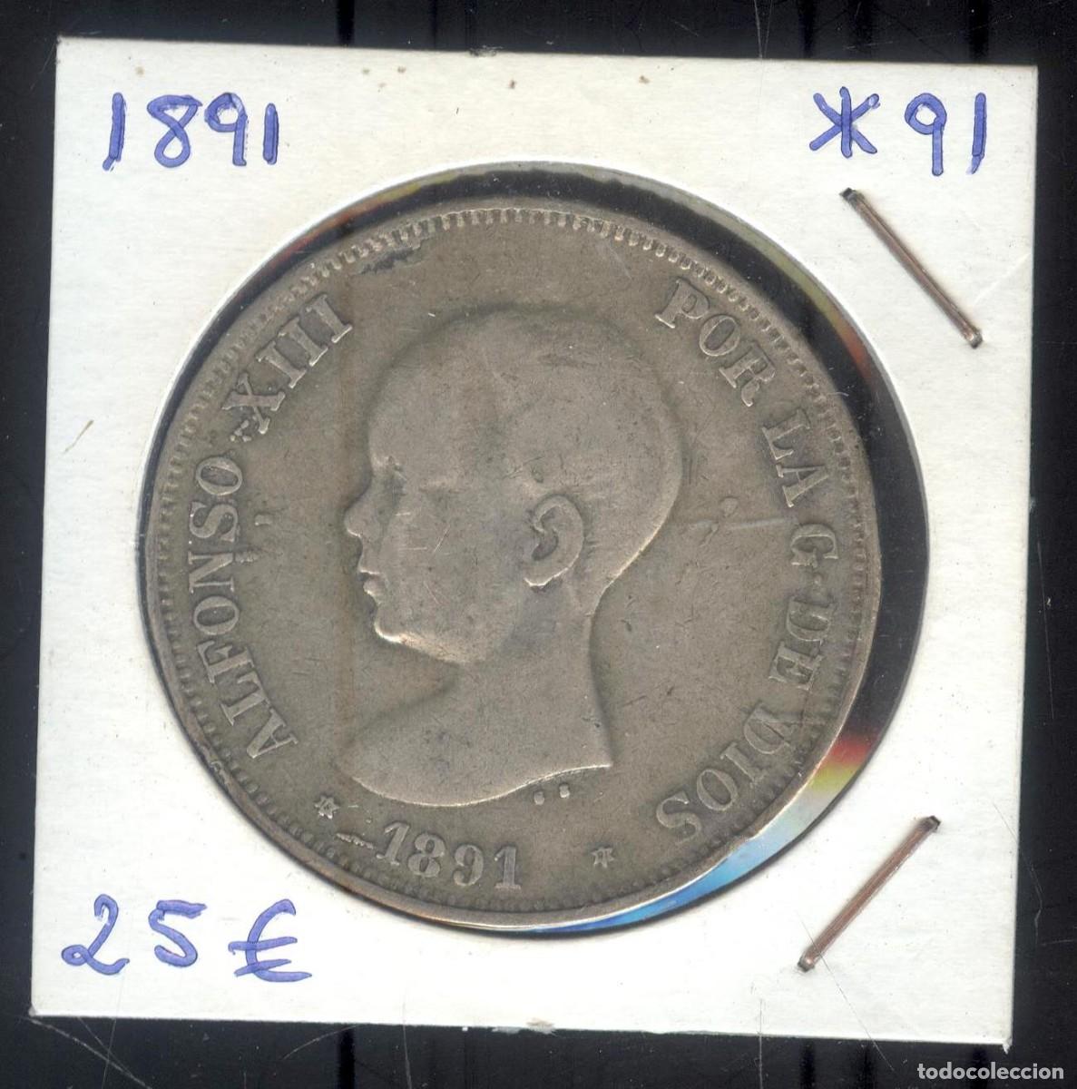 Monedas de Espa&ntilde;a: NUMULITE F0321 Moneda Espa&ntilde;a 1891 Alfonso XIII 5 pesetas
