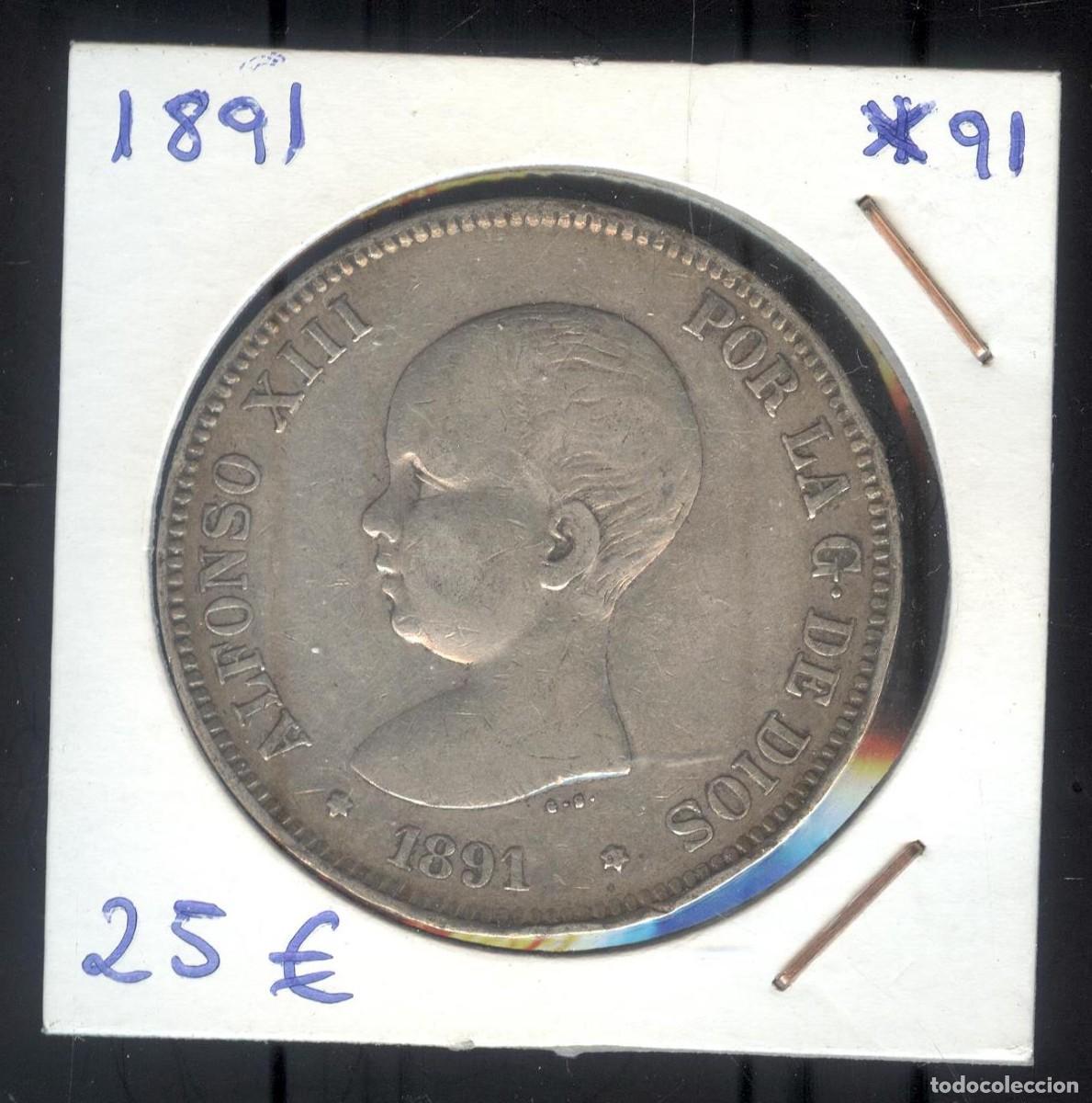Monedas de Espa&ntilde;a: NUMULITE F0320 Moneda Espa&ntilde;a 1891 Alfonso XIII 5 pesetas