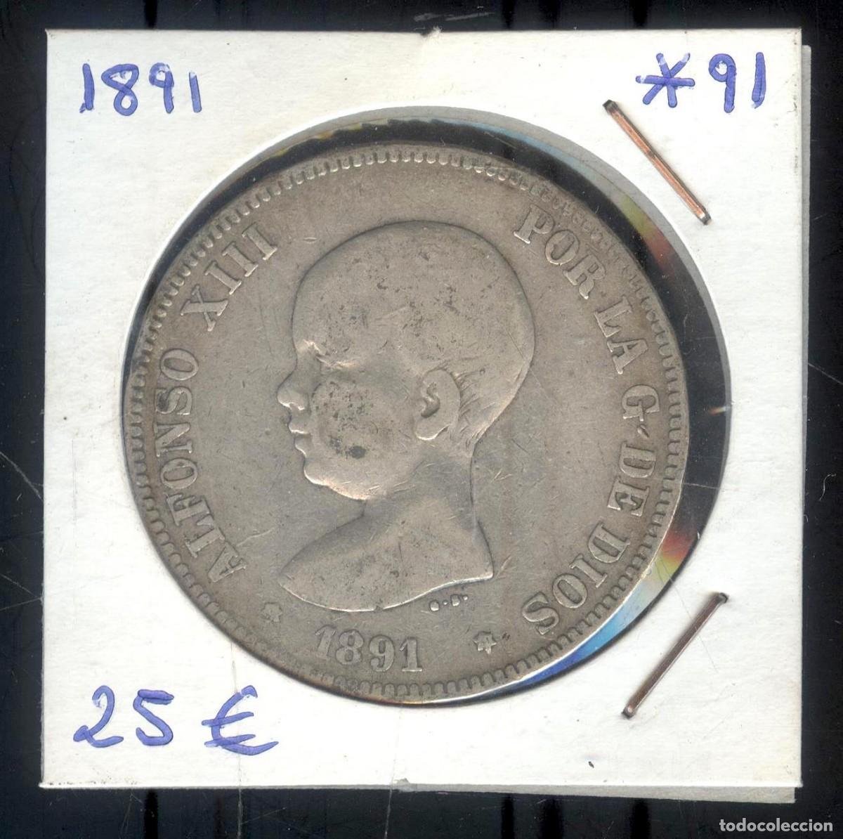 Monedas de Espa&ntilde;a: NUMULITE F0313 Moneda Espa&ntilde;a 1891 Alfonso XIII 5 pesetas