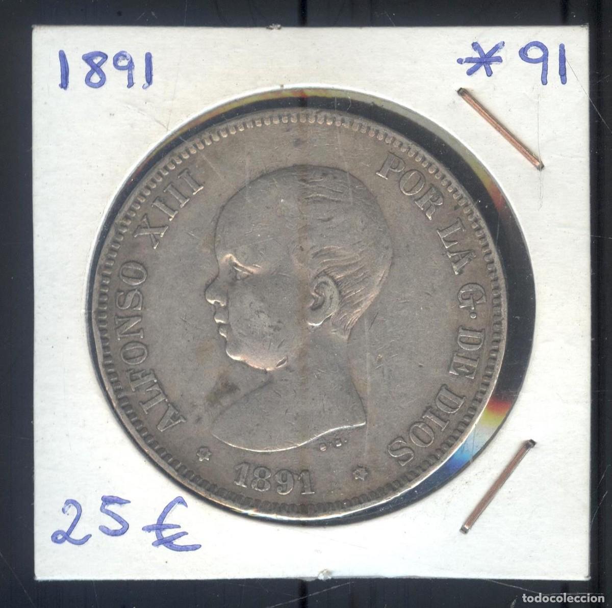 Monedas de Espa&ntilde;a: NUMULITE F0307 Moneda Espa&ntilde;a 1891 Alfonso XIII 5 pesetas