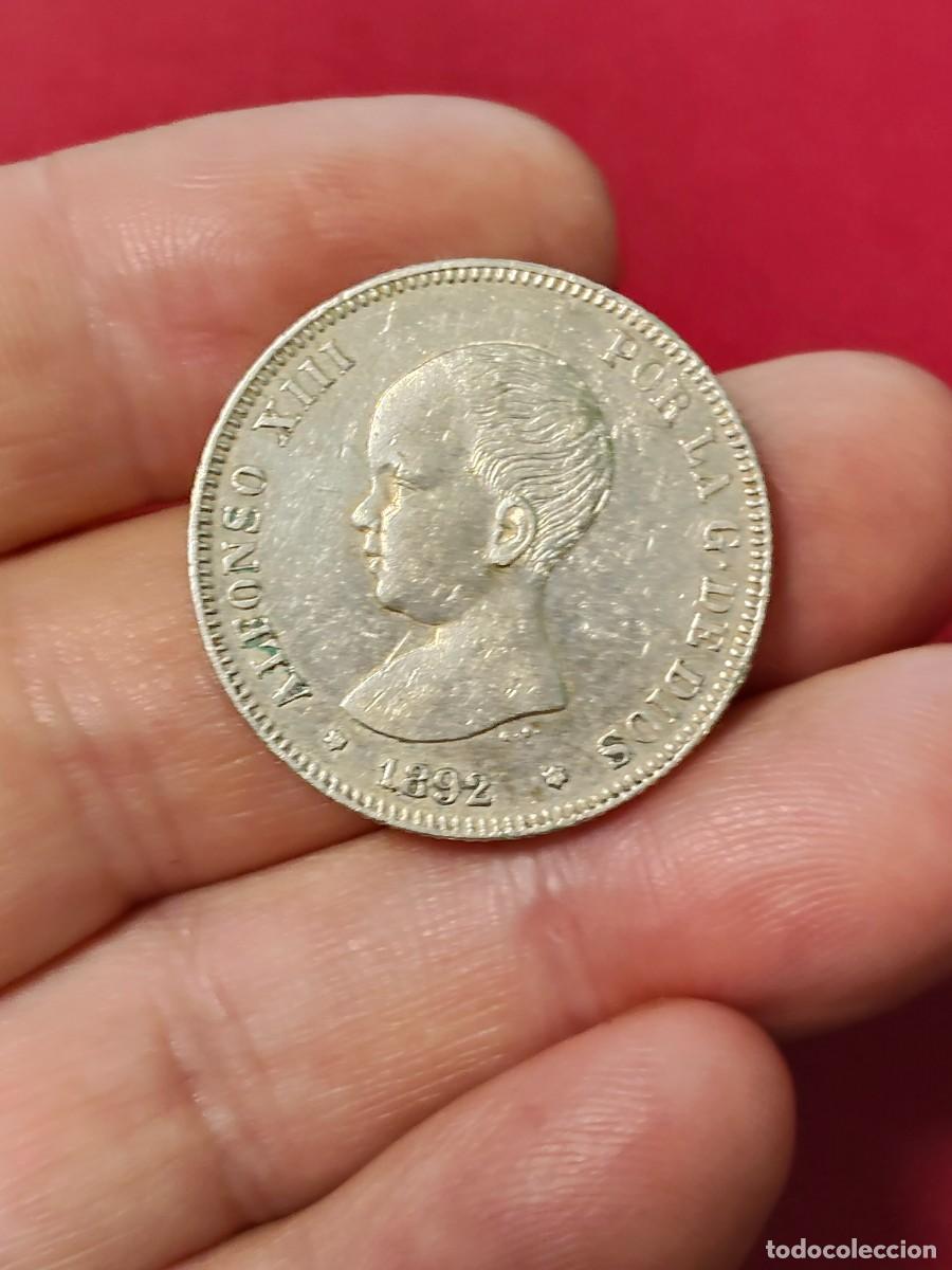 Coins of Spain: MONEDA DE 2 PESETAS DE ALFONSO XIII DEL A&Ntilde;O 1892*18-92 PG M.DE PLATA.