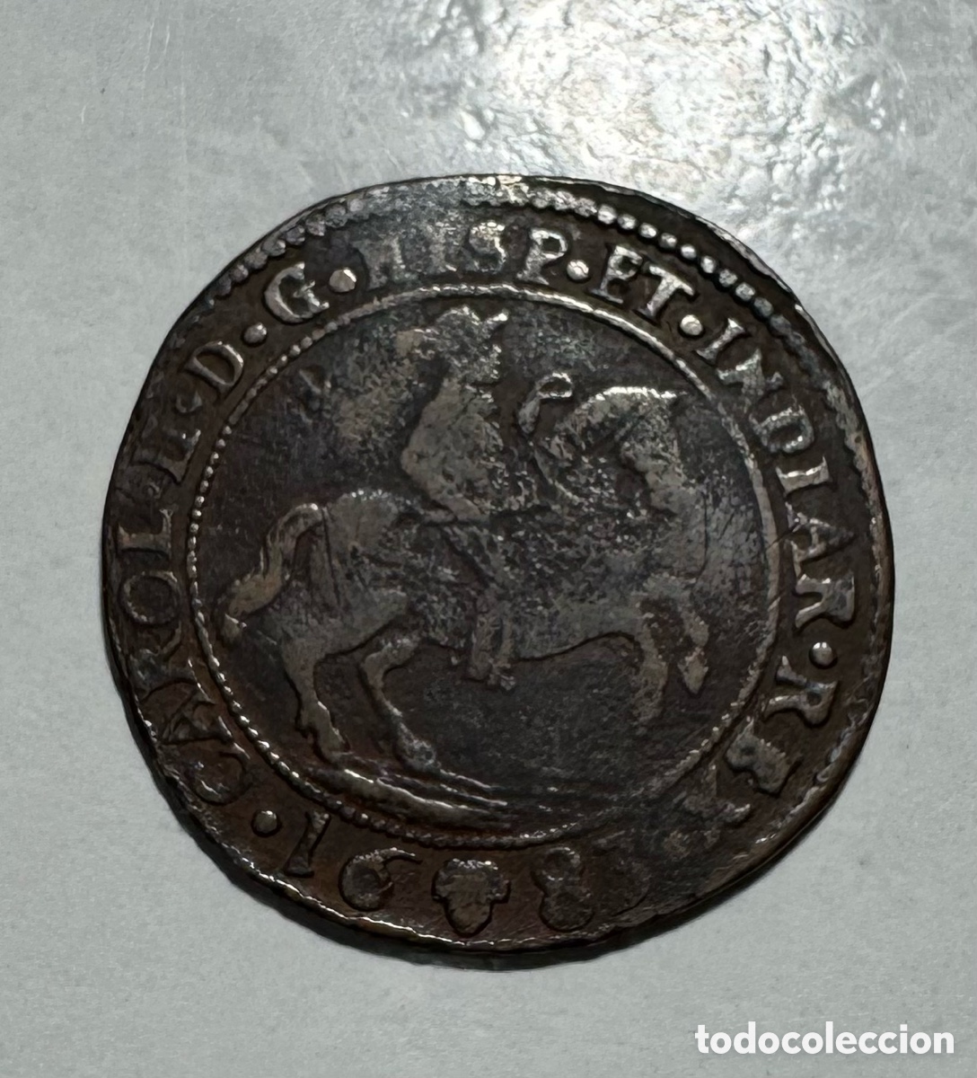 Coins of Spain: Jet&oacute;n Carlos II 1683. Bruselas.