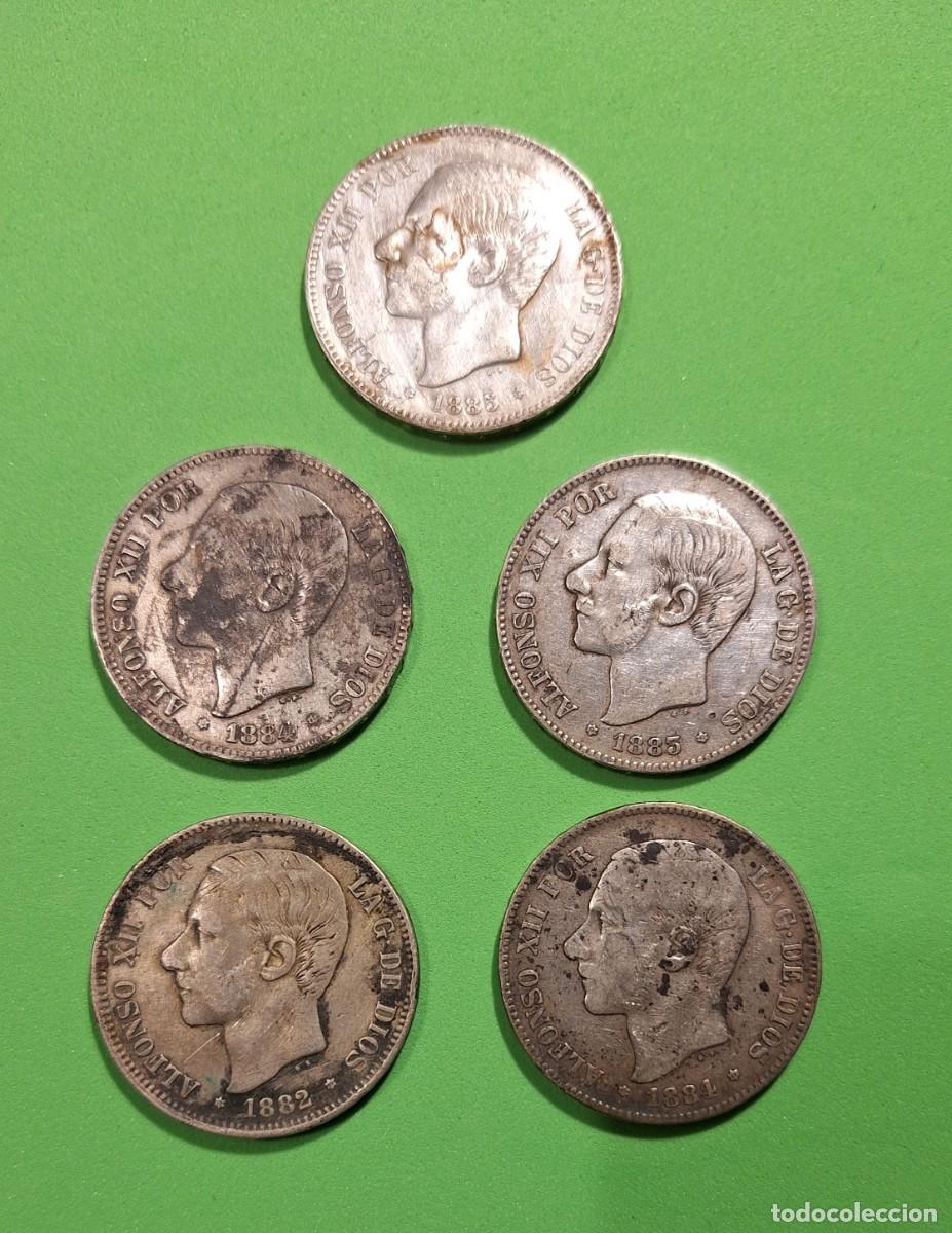 Monedas de Espa&ntilde;a: Lote de 5 Duros de Plata Alfonso XII (Varios A&ntilde;os)
