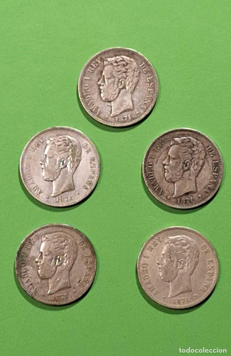 Monedas de Espa&ntilde;a: Lote de 5 Duros de Plata Amadeo I (1871)