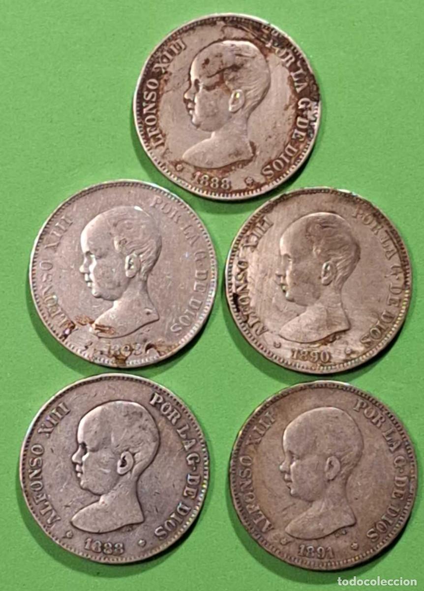 Monedas de Espa&ntilde;a: Lote de 5 Duros de Plata Alfonso XIII (Varios A&ntilde;os)