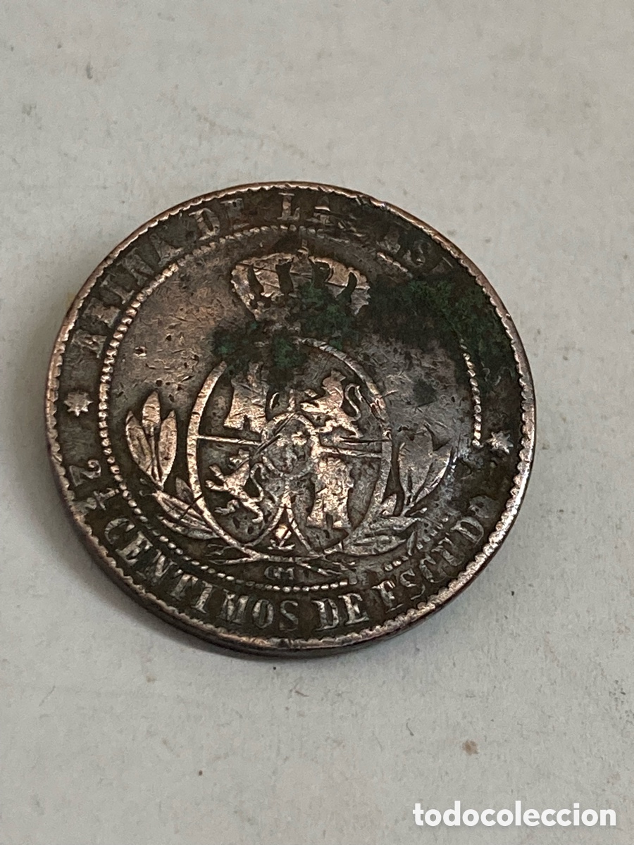Monedas de Espa&ntilde;a: moneda espa&ntilde;ola de 2 1/2 c&eacute;ntimos de escudo de la reina Isabel II L23