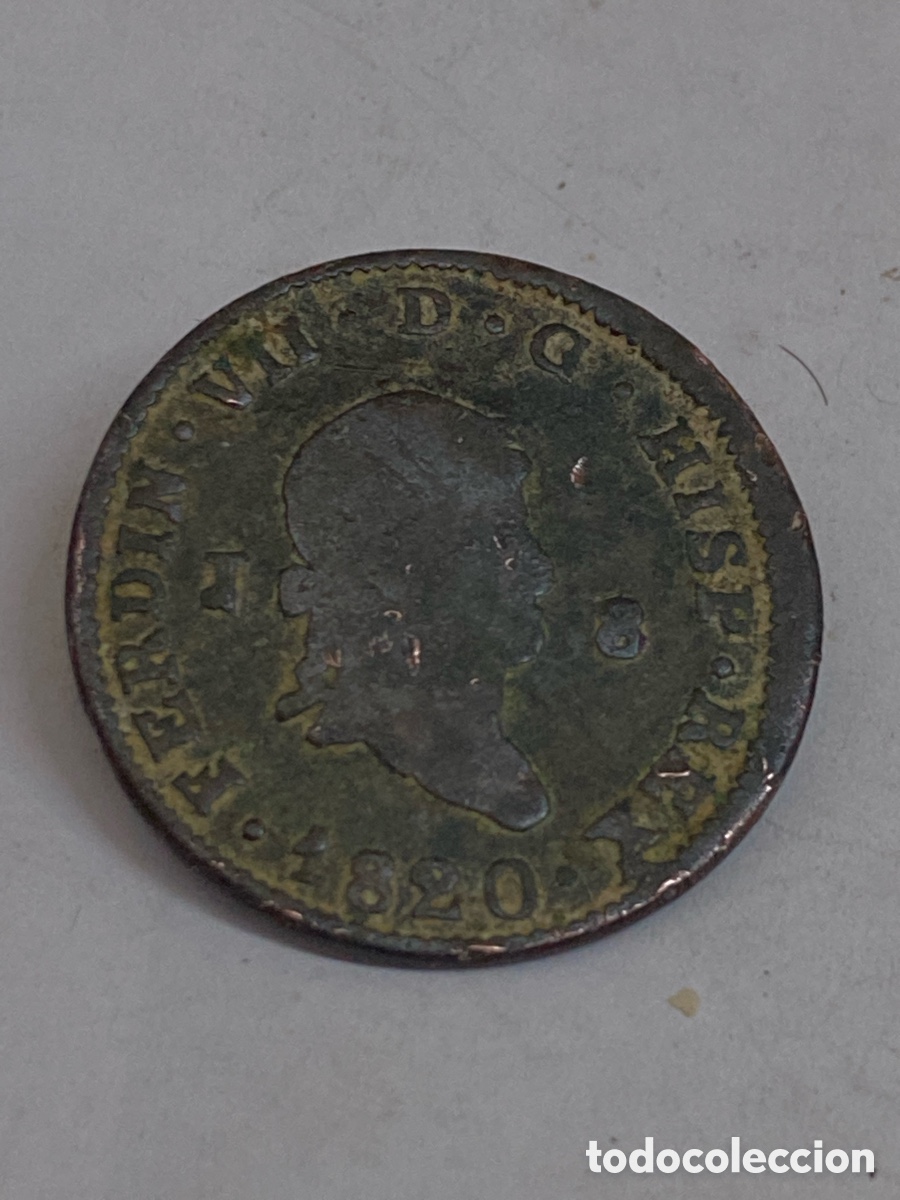 Monedas de Espa&ntilde;a: moneda espa&ntilde;ola de cobre de 8 maraved&iacute;es de Fernando VII acu&ntilde;ada en Jubia en 1820 L23