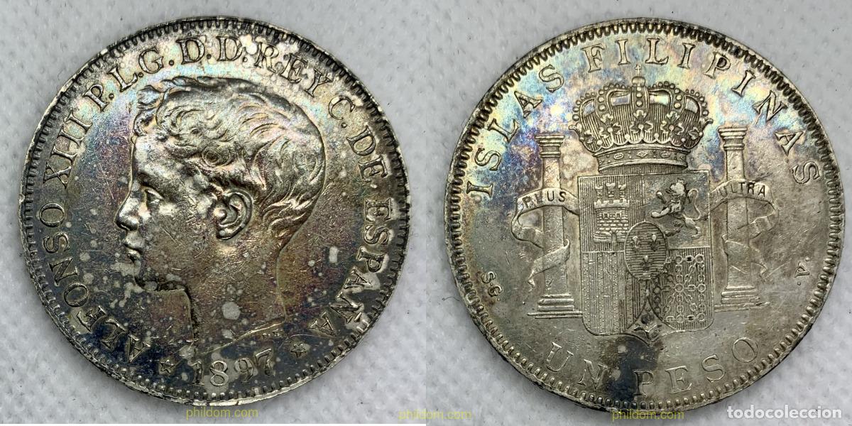 Monedas de Espa&ntilde;a: 2445 ESPA&Ntilde;A 1897 ALFONSO III 1 PESO 1897 MANILA SG V FILIPINAS