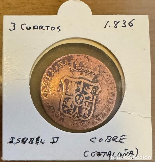 Monedas de Espa&ntilde;a: 3 CUARTOS - ISABEL II - CATALU&Ntilde;A - COBRE - 1836 - Foto 1