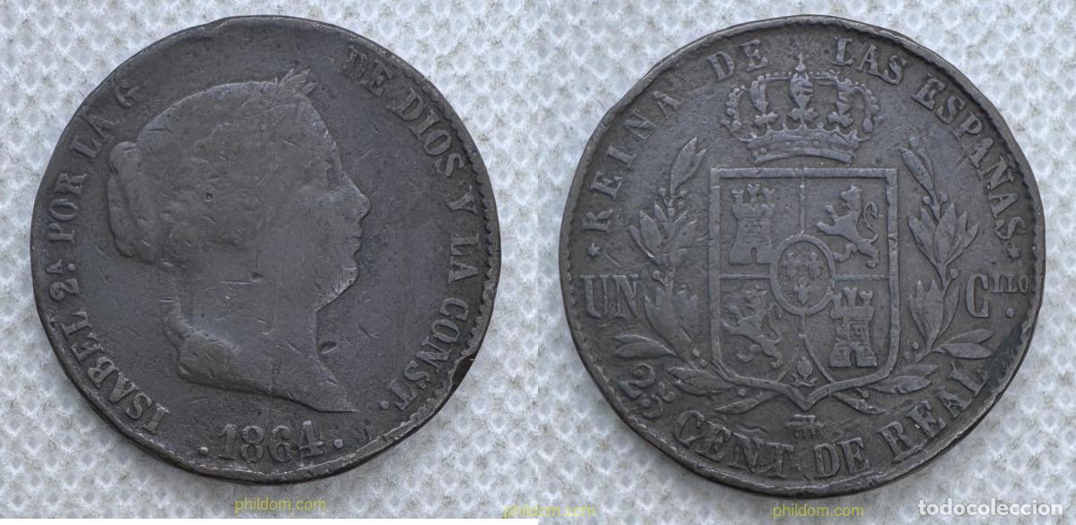 Monedas de Espa&ntilde;a: 5626 ESPA&Ntilde;A 1864 ISABEL II 25 CENTIMOS REAL 1864 SEGOVIA