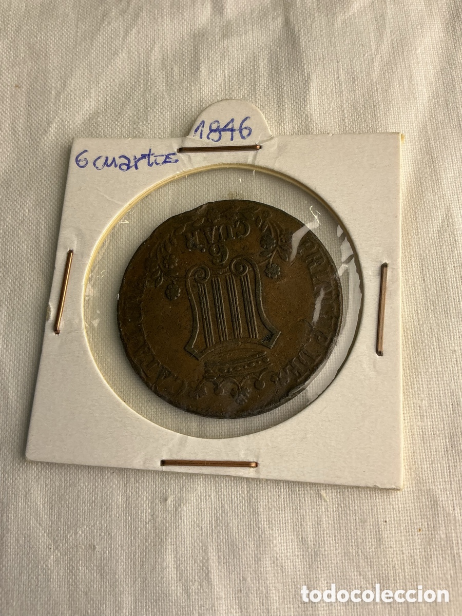 Monedas de Espa&ntilde;a: Isabel II &ndash; 6 cuartos de 1846 &ndash; Barcelona &ndash; Principado de Catalu&ntilde;a