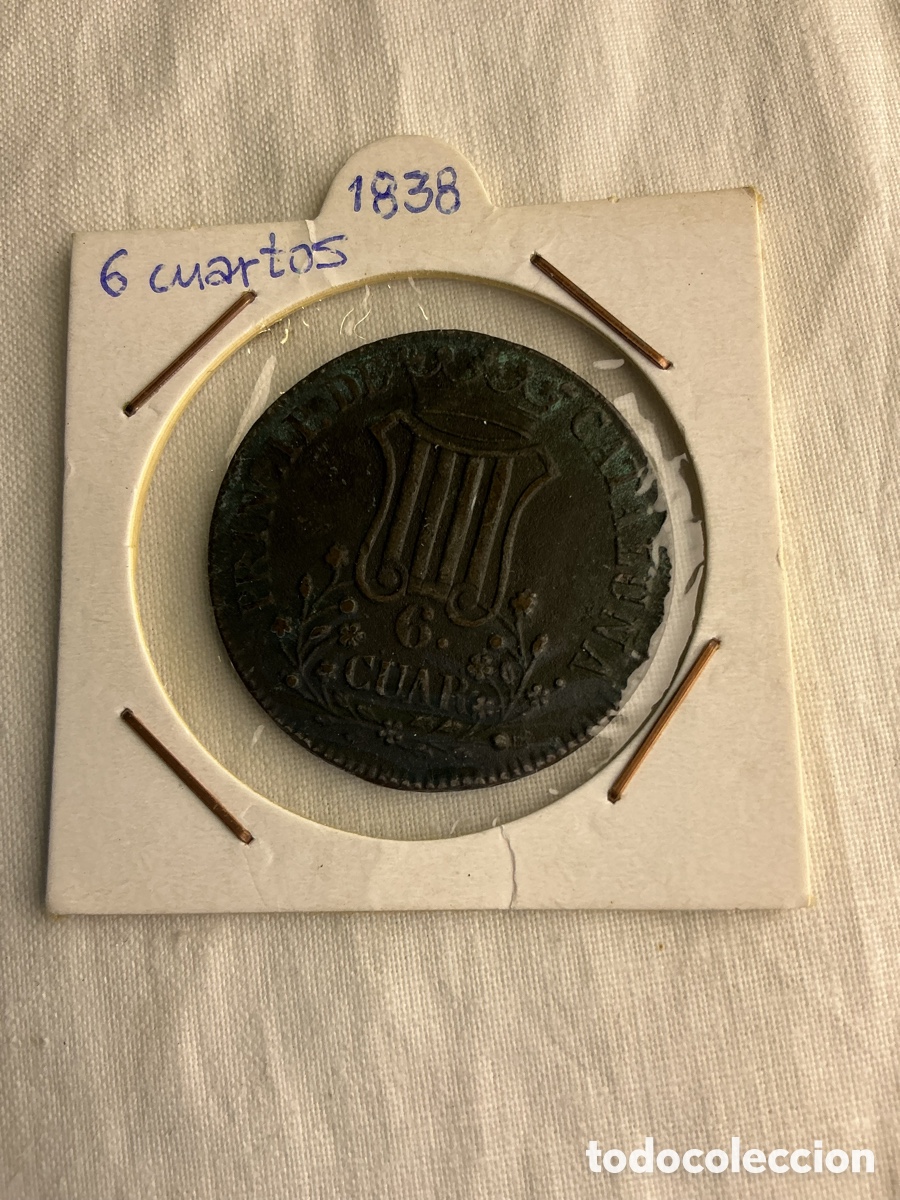 Monedas de Espa&ntilde;a: Isabel II &ndash; 6 cuartos de 1838 &ndash; Barcelona &ndash; Principado de Catalu&ntilde;a