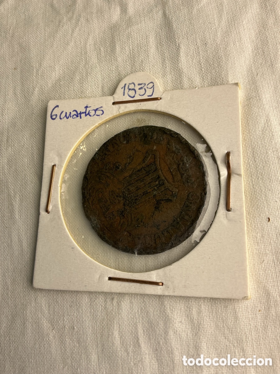 Monedas de Espa&ntilde;a: Isabel II &ndash; 6 cuartos de 1839 &ndash; Barcelona &ndash; Principado de Catalu&ntilde;a
