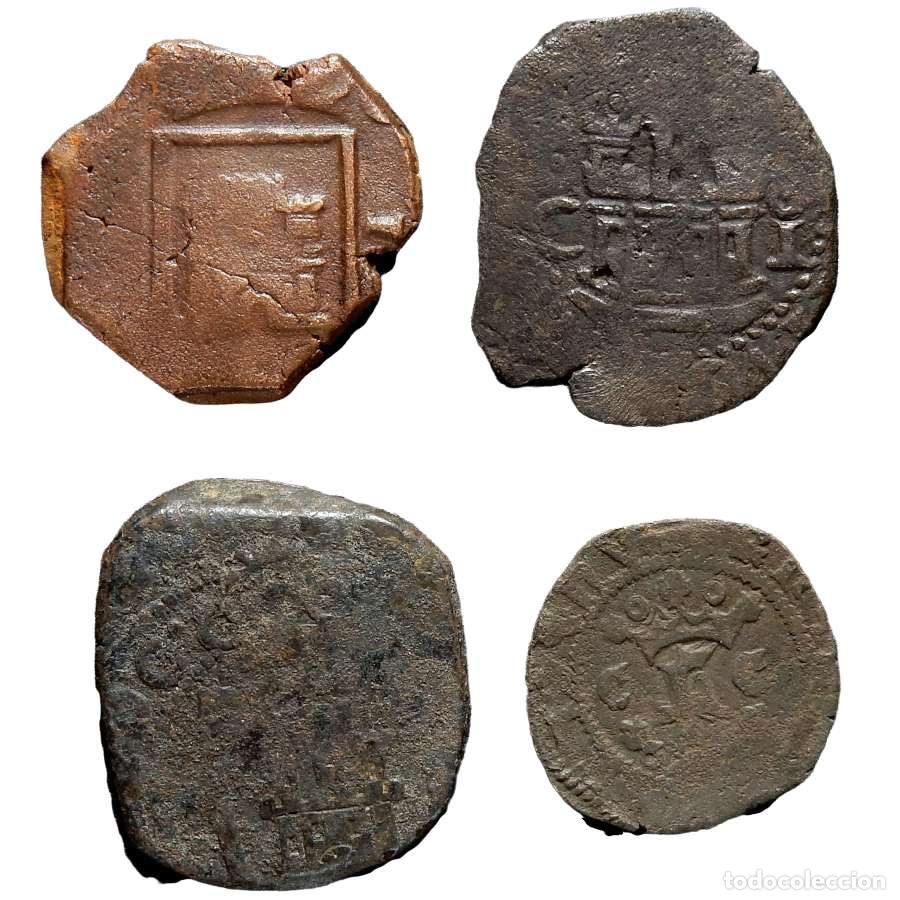 Monedas de Espa&ntilde;a: Lote de 4 monedas de los Austrias. Variados 448-F