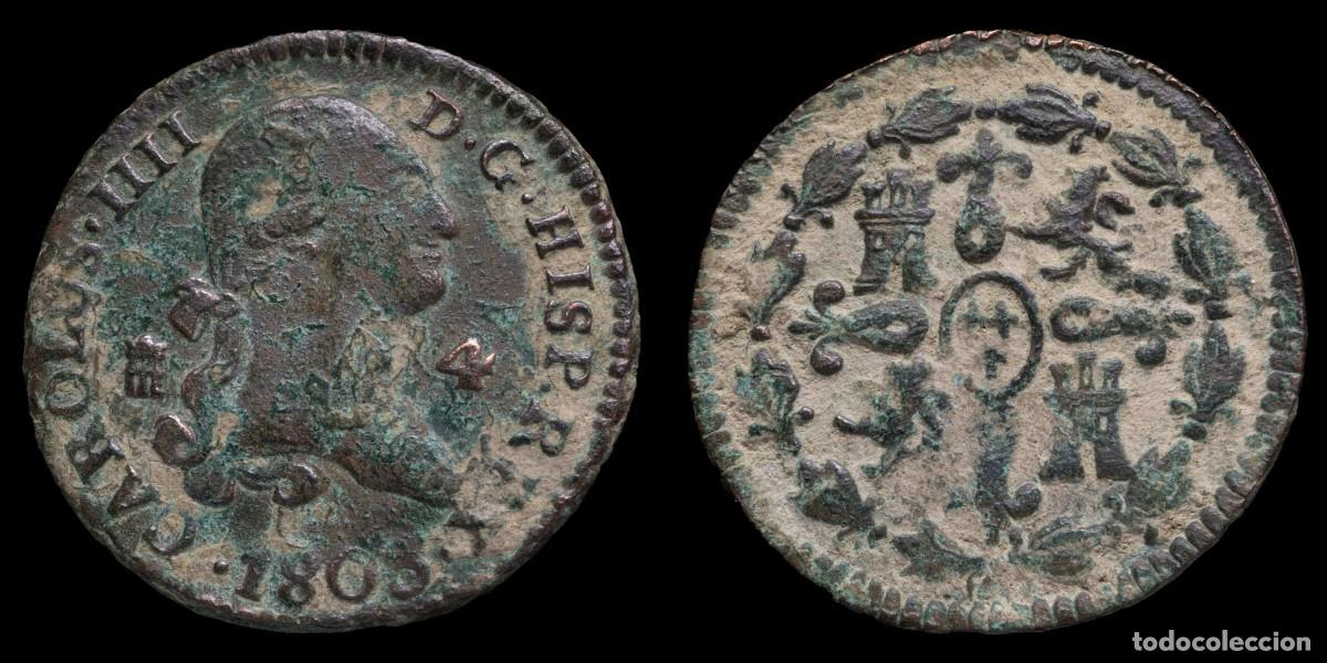 Monedas de Espa&ntilde;a: 1808, 4 Maravedis Charles IV, Segovia Mint - 25 mm / 4,48 gr.