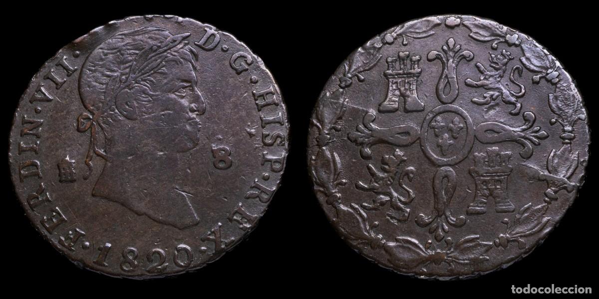 Monedas de Espa&ntilde;a: 1820, 8 Maravedis Ferdinand VII, Segovia Mint - 29 mm / 11,30 gr.