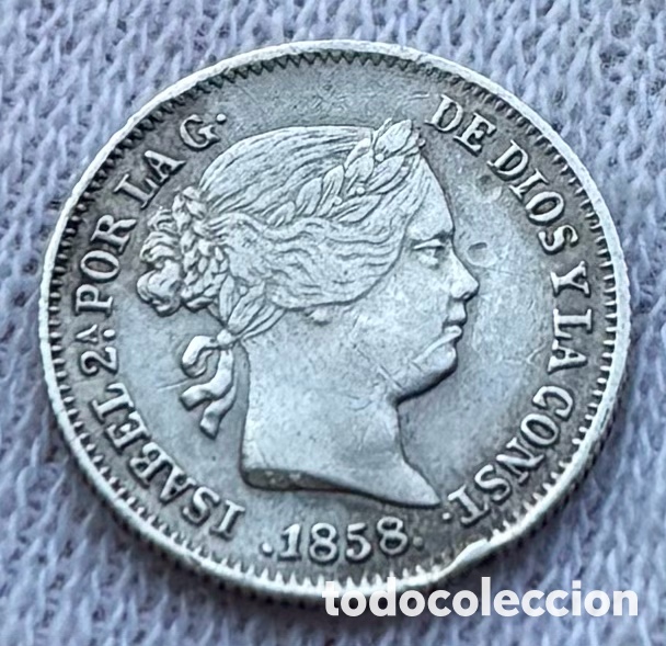 M&uuml;nzen von Spanien: Moneda PLATA 1 Real 1858 Barcelona. ISABEL II