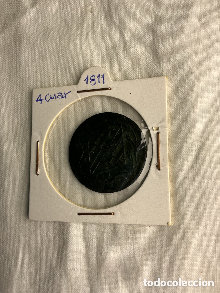 Monedas de Espa&ntilde;a: Moneda de 4 cuartos de 1811 en cartoncillo de colecci&oacute;n