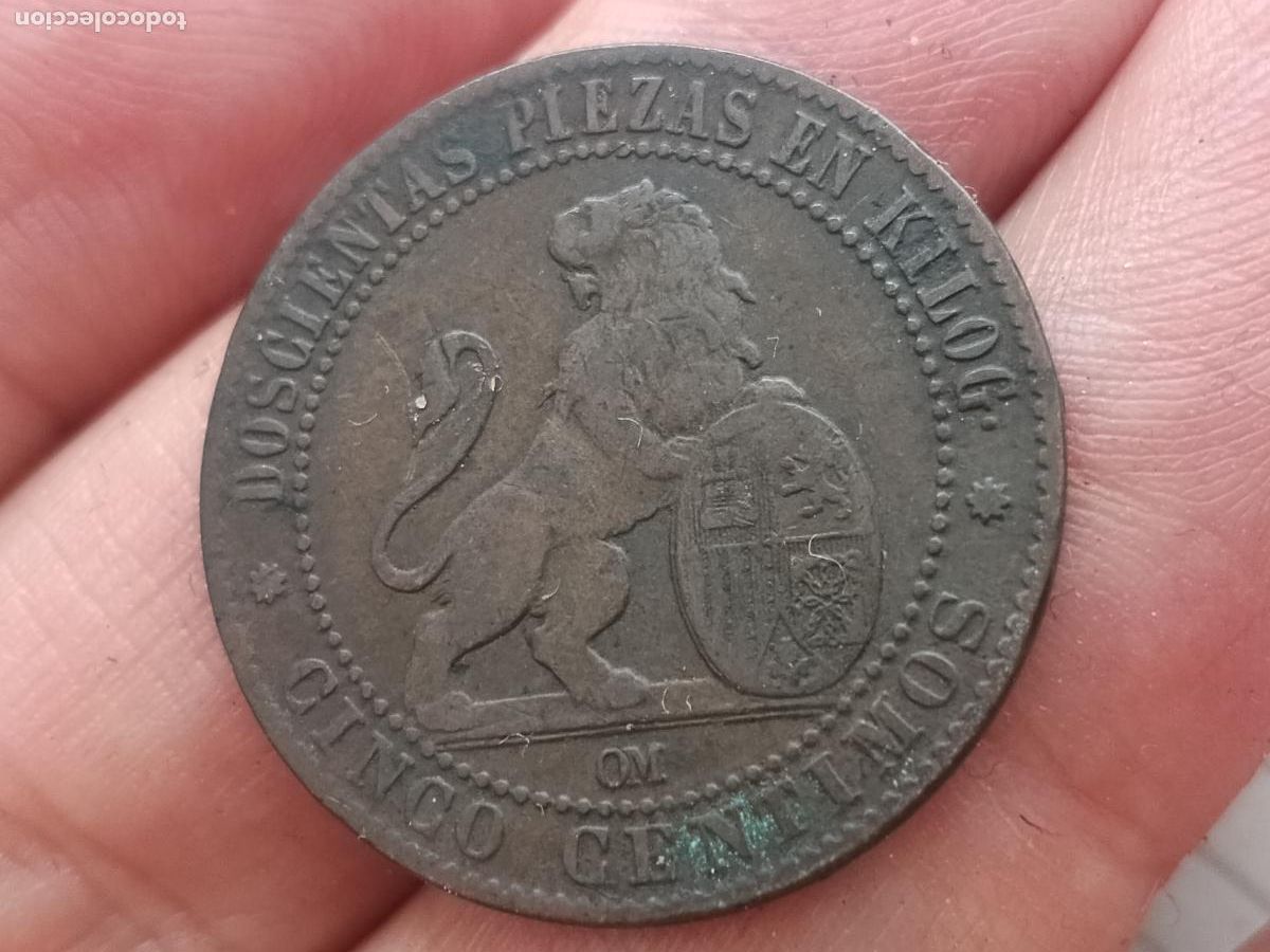 Monedas de Espa&ntilde;a: 5 c&eacute;ntimos de 1870 Gobierno Provisional - Foto 2