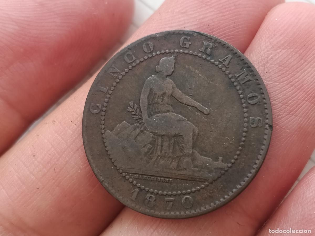 Monedas de Espa&ntilde;a: 5 c&eacute;ntimos de 1870 Gobierno Provisional