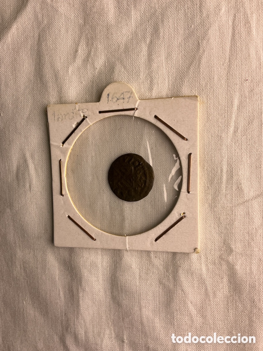 Monedas de Espa&ntilde;a: Ardite de 1647 seg&uacute;n cart&oacute;n &mdash; Moneda antigua de colecci&oacute;n