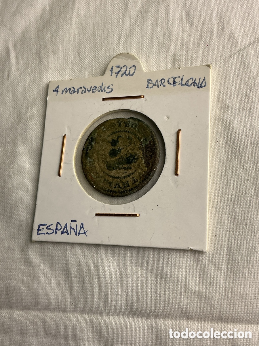 Monedas de Espa&ntilde;a: Felipe V &mdash; 4 maraved&iacute;s de cobre &mdash; Barcelona, 1720