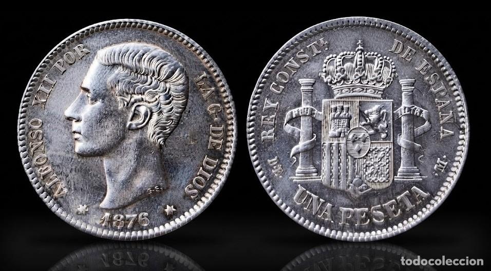 Monedas de Espa&ntilde;a: Espa&ntilde;a Alfonso XII - 1 Peseta 1876 *76 DEM Km 672 Plata golpe en le&oacute;n Ebc Xf