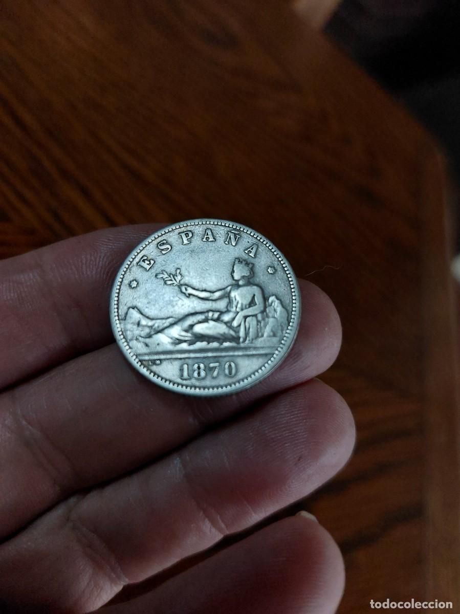 Monedas de Espa&ntilde;a: Bonita moneda de 2 pesetas, de plata, a&ntilde;o 1870, estrellas legibles 18 y 73
