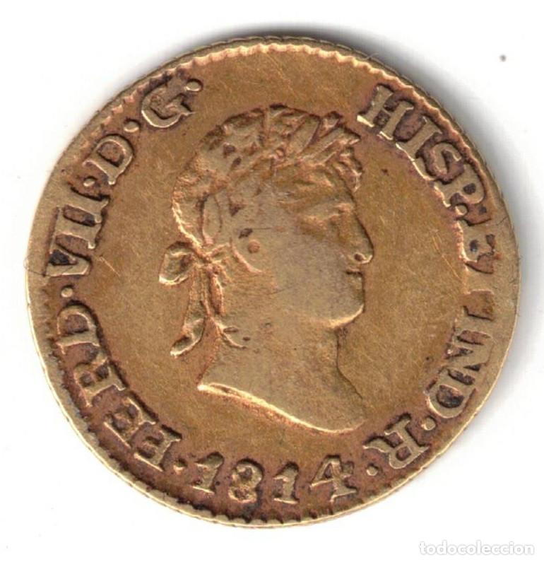 Monete da Spagna: ESPA&Ntilde;A MONEDA 1/2 ESCUDO FERNANDO VII 1814 JJ MEXICO - ORO