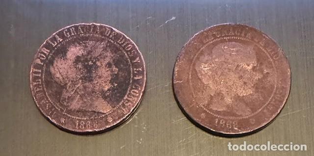 Monedas de Espa&ntilde;a: LOTE 2 MONEDAS - ISABEL II - 5 C&Eacute;NTIMOS DE ESCUDO - 1868 - CECA BARCELONA