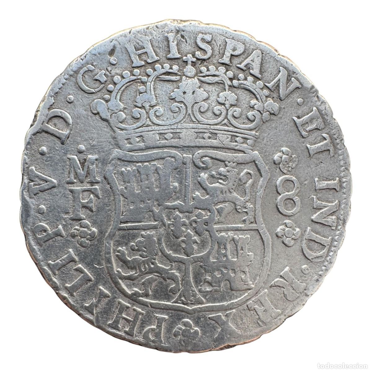 Monedas de Espa&ntilde;a: Felipe V. 8 Reales 1738 M&eacute;xico FM 26,6 gr Leves marca en el canto MBC- Nice Fine