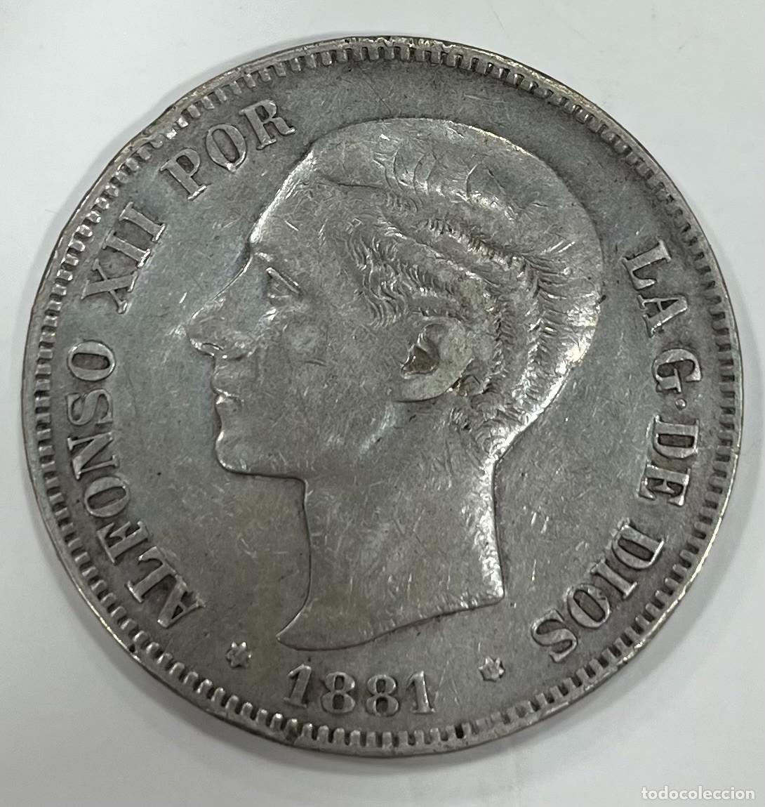 Monedas de Espa&ntilde;a: ESAPA&Ntilde;A , A&Ntilde;O 1881 , ALFONSO XII , 5 PTAS PLATA , MSM , PESO 25 GR