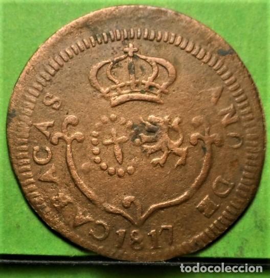 Monedas de Espa&ntilde;a: FERNANDO VII, 1/4 de Real, 1817, CARACAS, Cu, Fecha peque&ntilde;a.